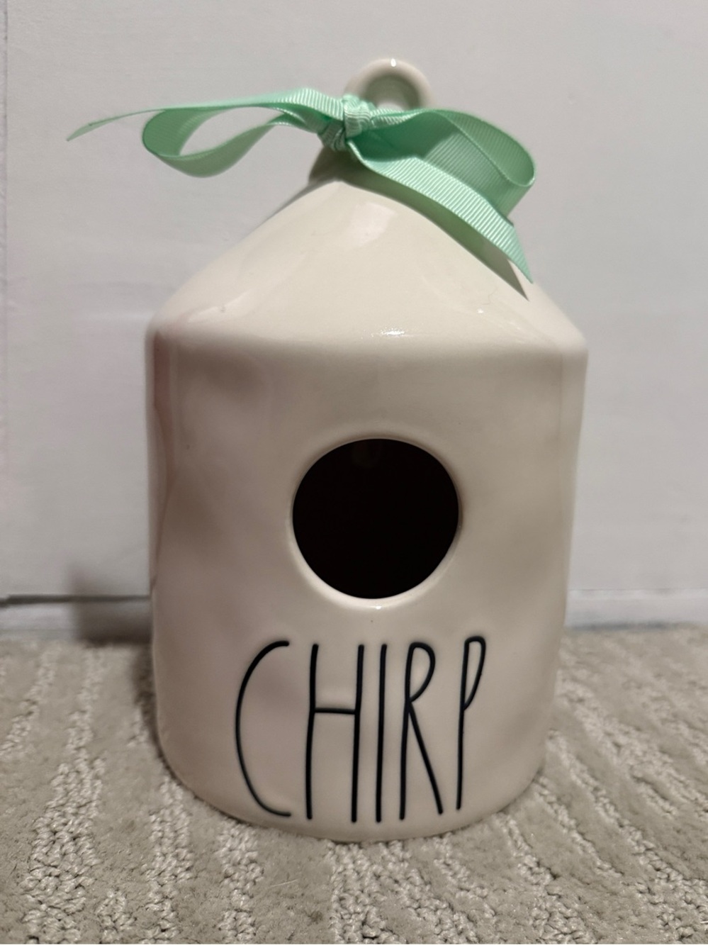 Rae Dunn Ceramic 'Chirp' Birdhouse with Mint Ribbon - Home Accents
